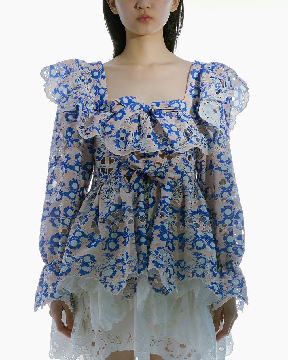 PRINTED BOW BLOUSE