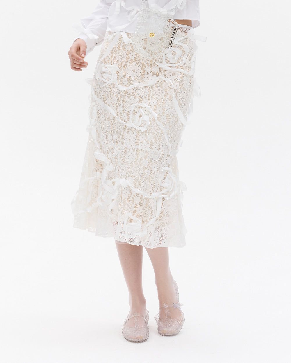 RIBBON ROSE EMBROIDERED LACE SKIRT