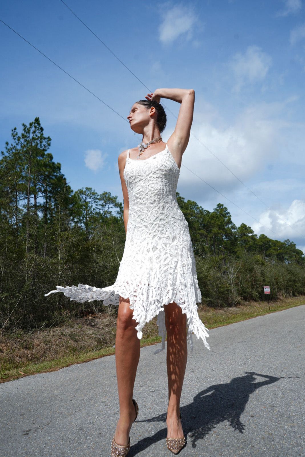 Vintage Ivory Venetian Lace Beaded Dress