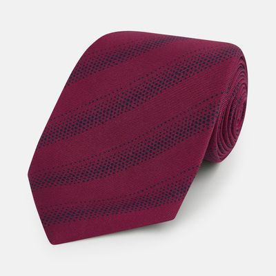 Burgundy Dotted Stripe Printed Silk Tie