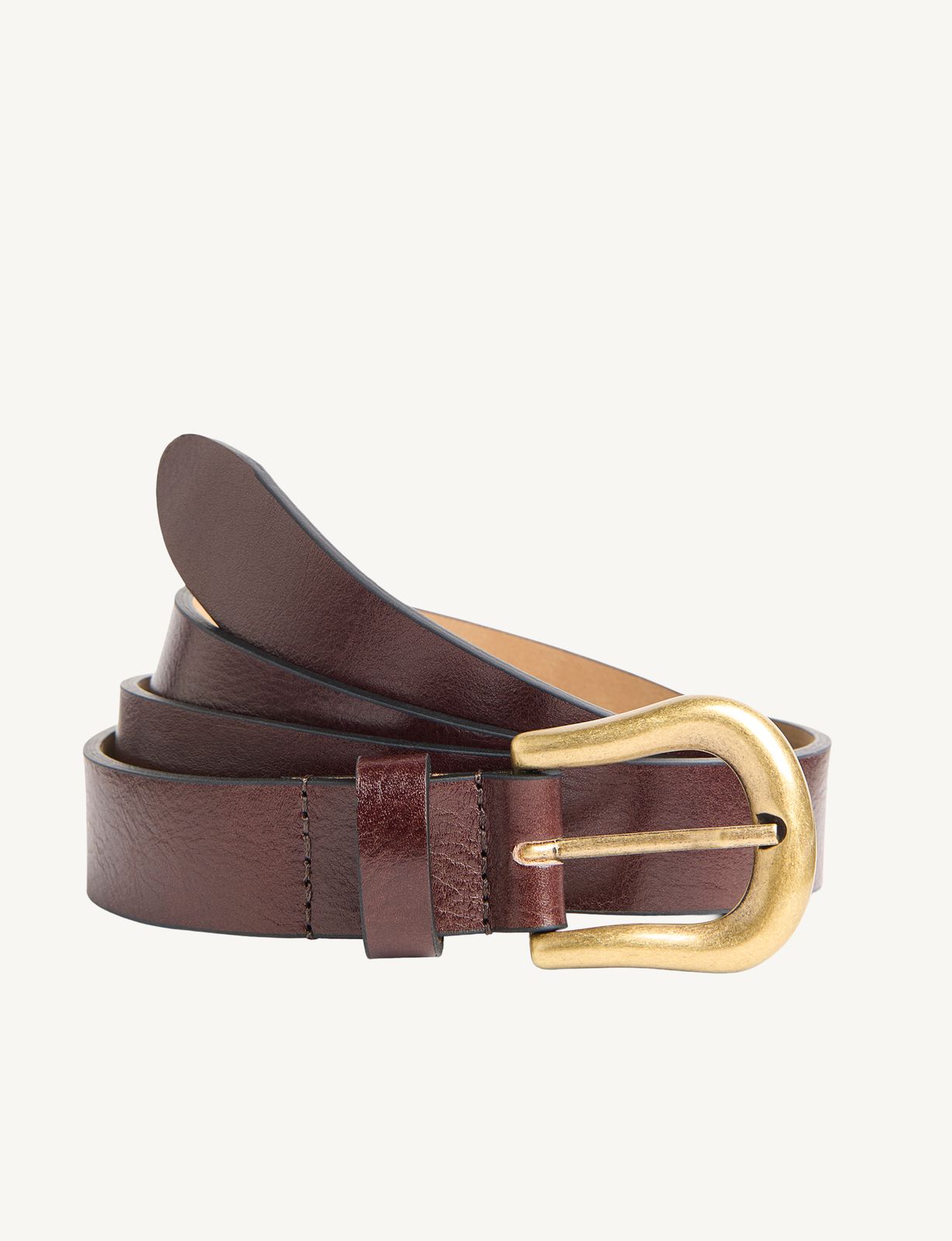 Stirrup Belt: Patent Leather, Chocolate With Antique Gold