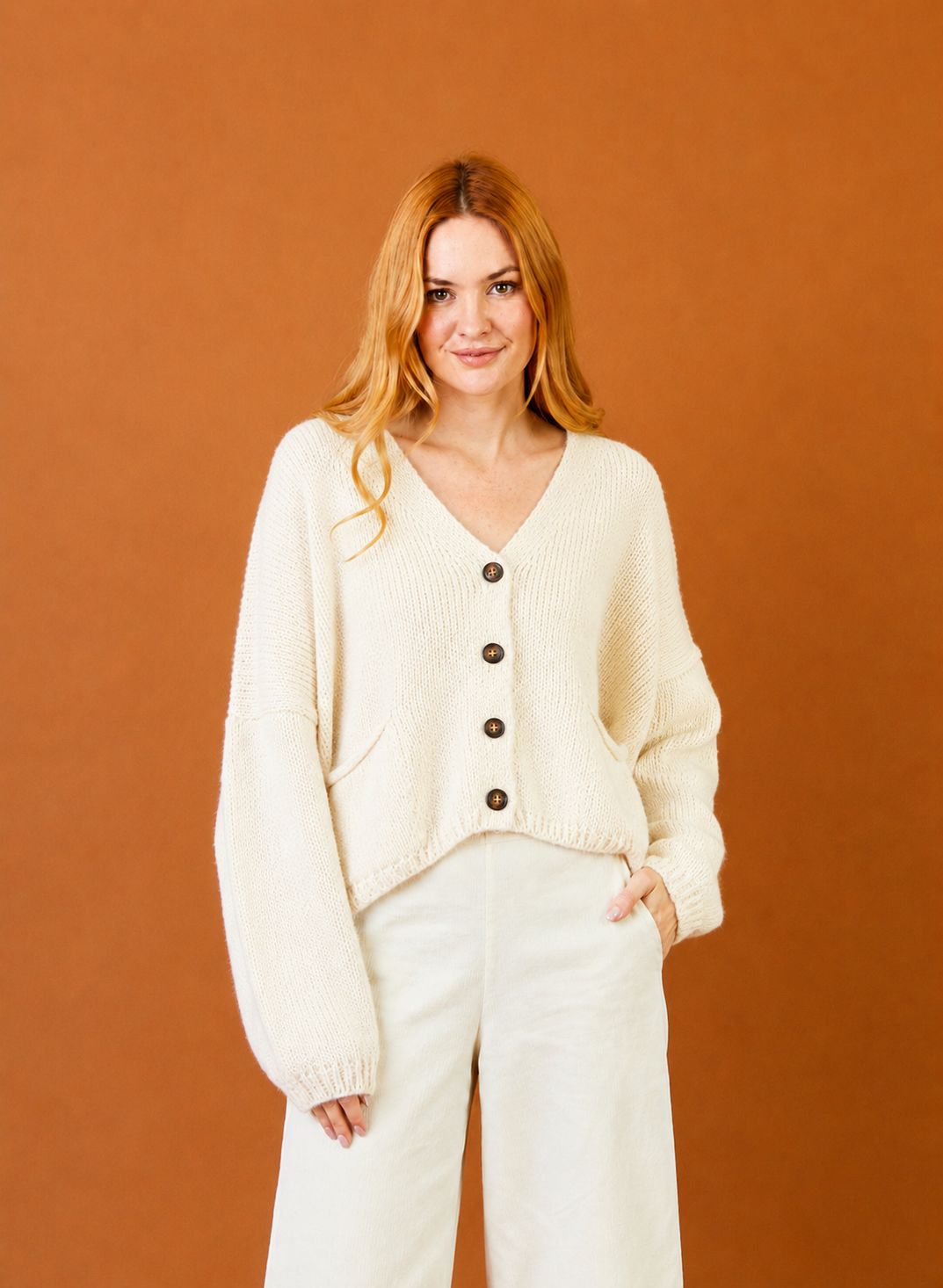 Fleurs Boyfriend Knit Cardi With Front Pockets