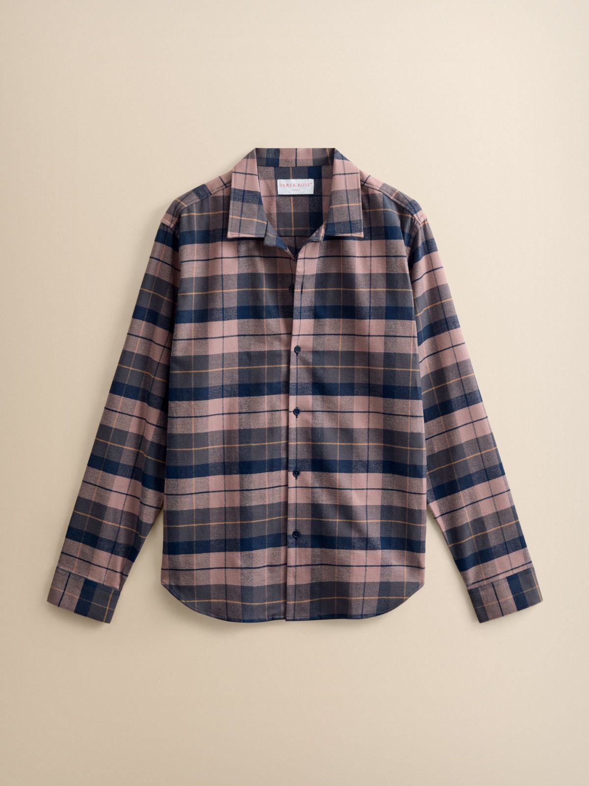 Kelburn Brushed Cotton Flannel Shirt Navy & Dusty Pink Check