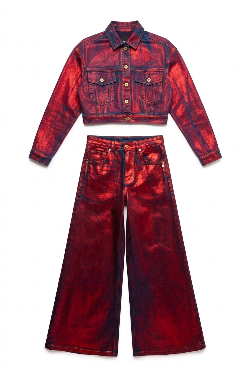 Halle Red Foil Coated Denim Jacket