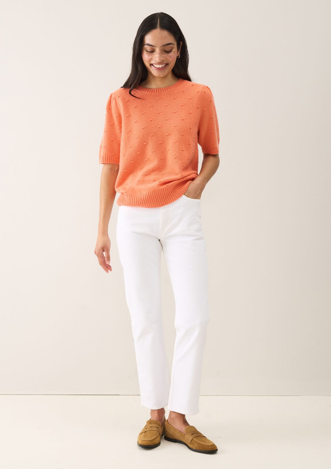 Bobble Puff Sleeved Sweater in Devoted Peach
