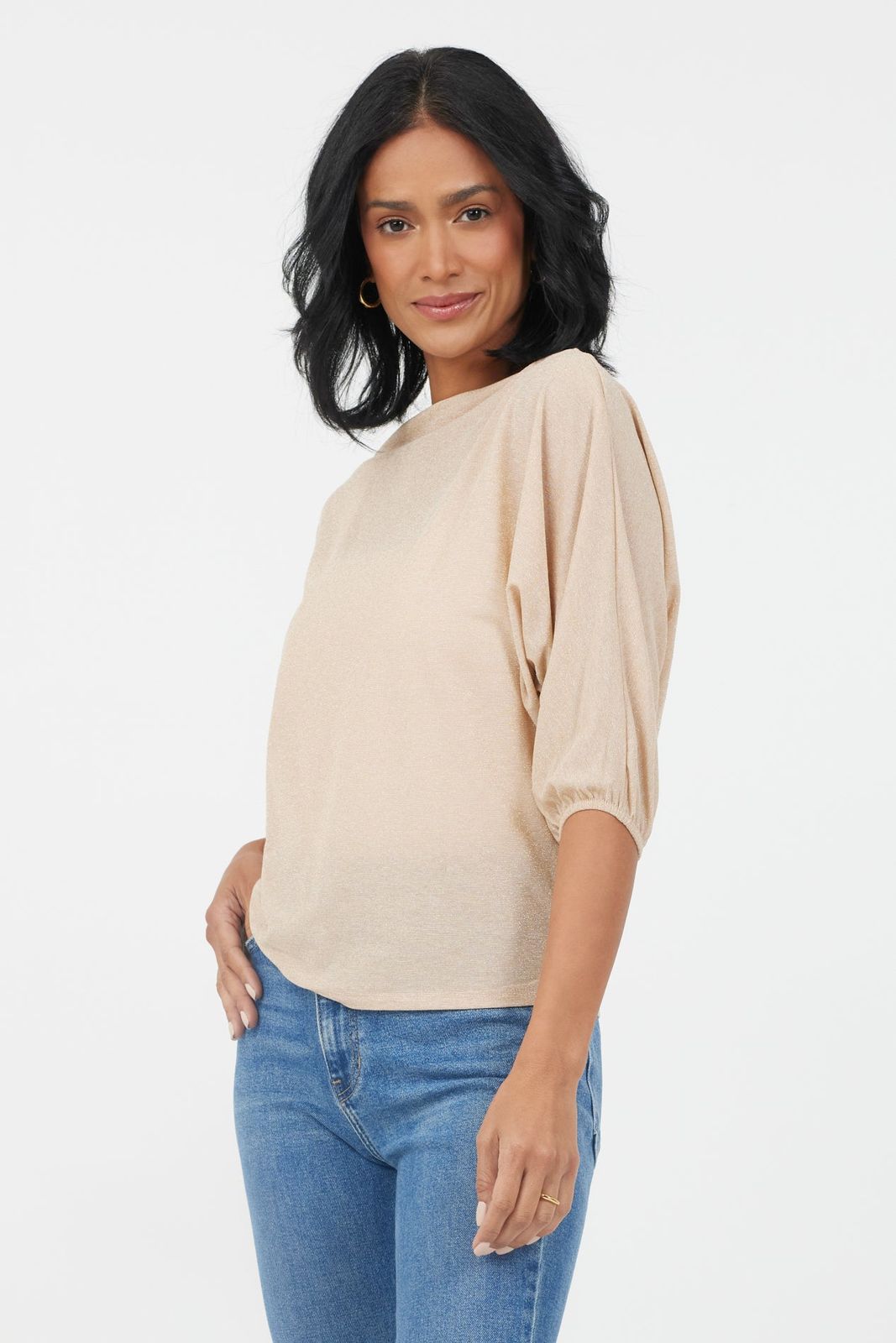 Jovie Lurex Drape Neck Batwing Top