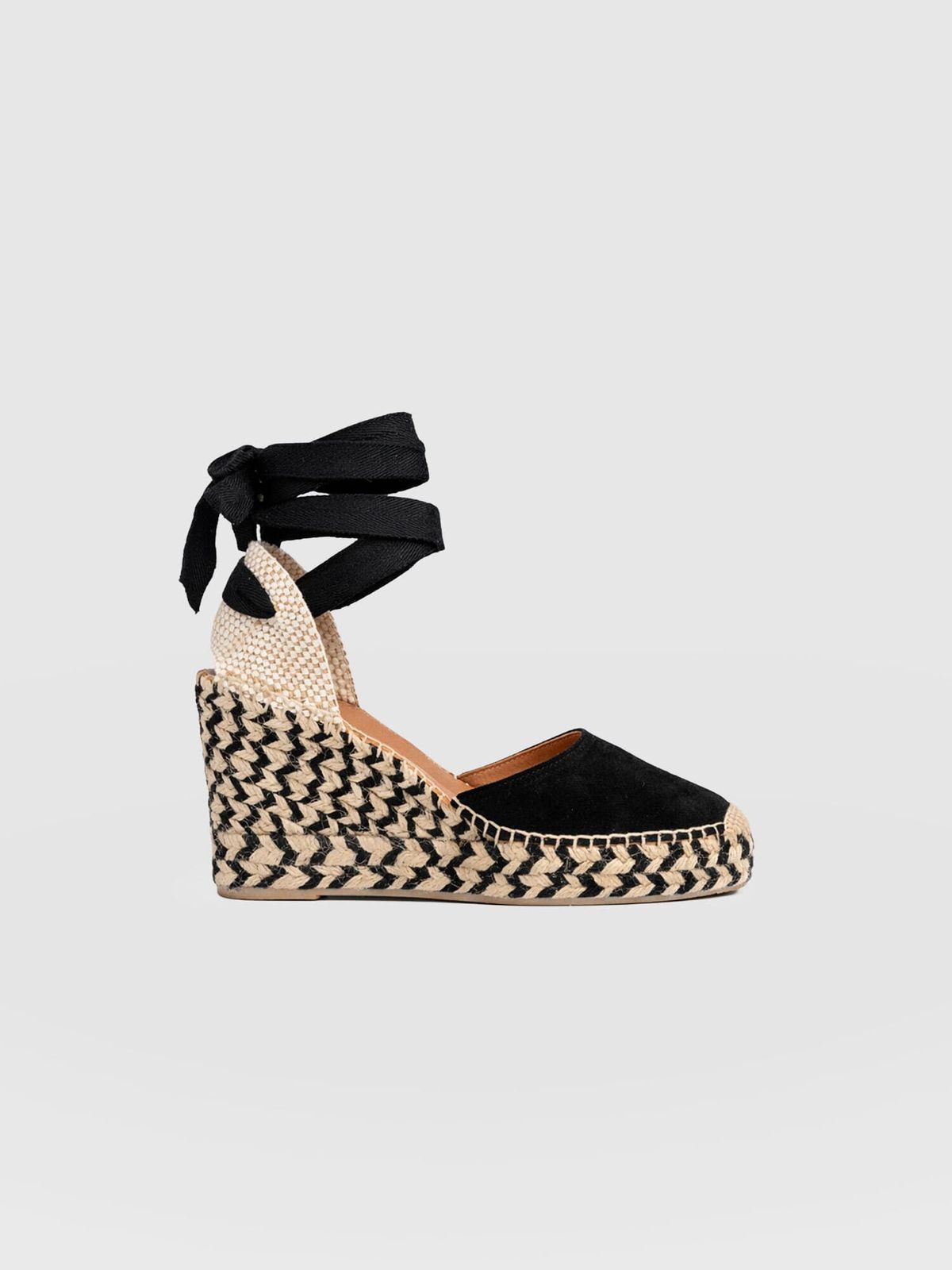 Rowe Espadrille Tie Wedges - Black Suede