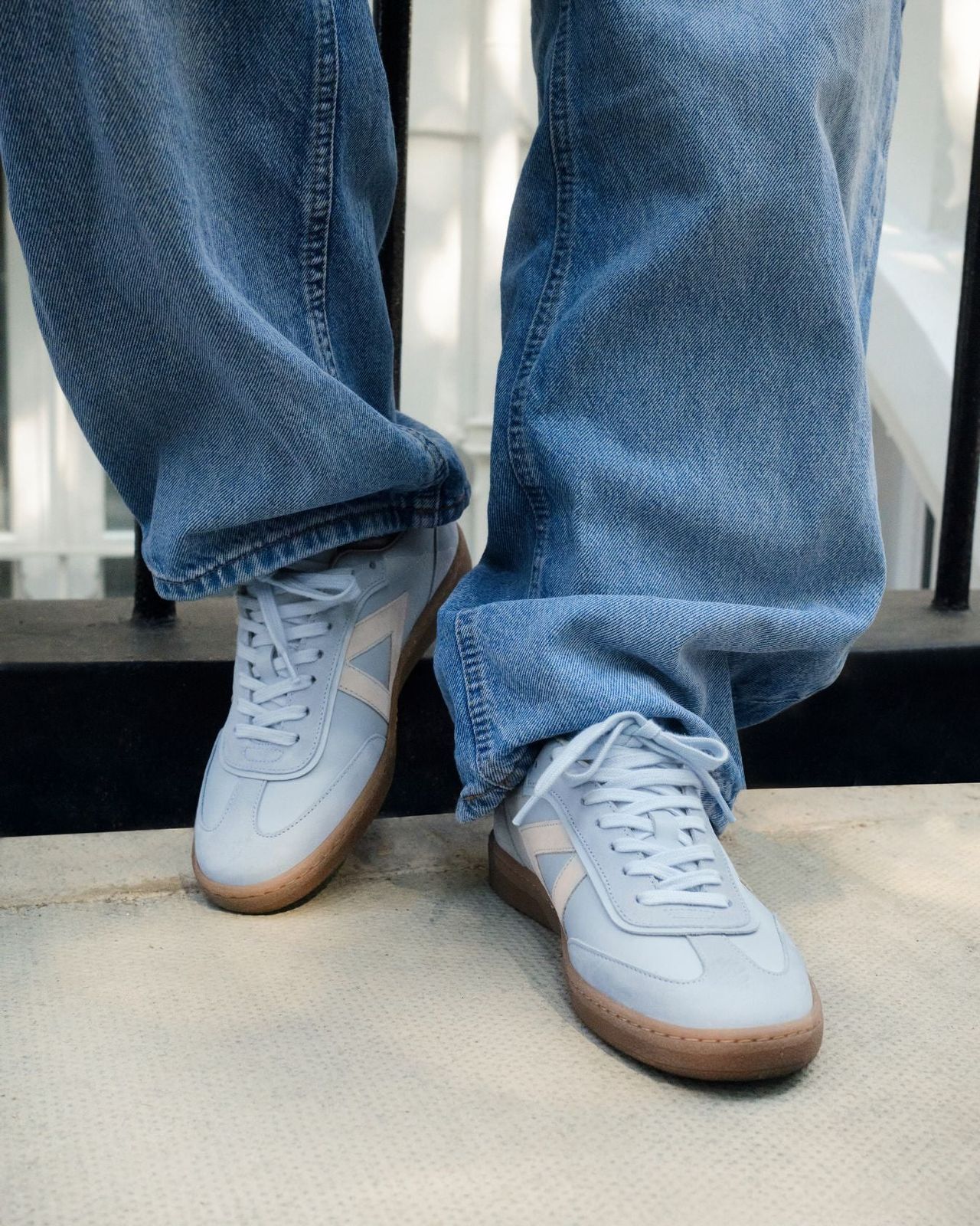 Hera Low Top Trainers - Sky Blue Leather & Taupe Nubuck Leather