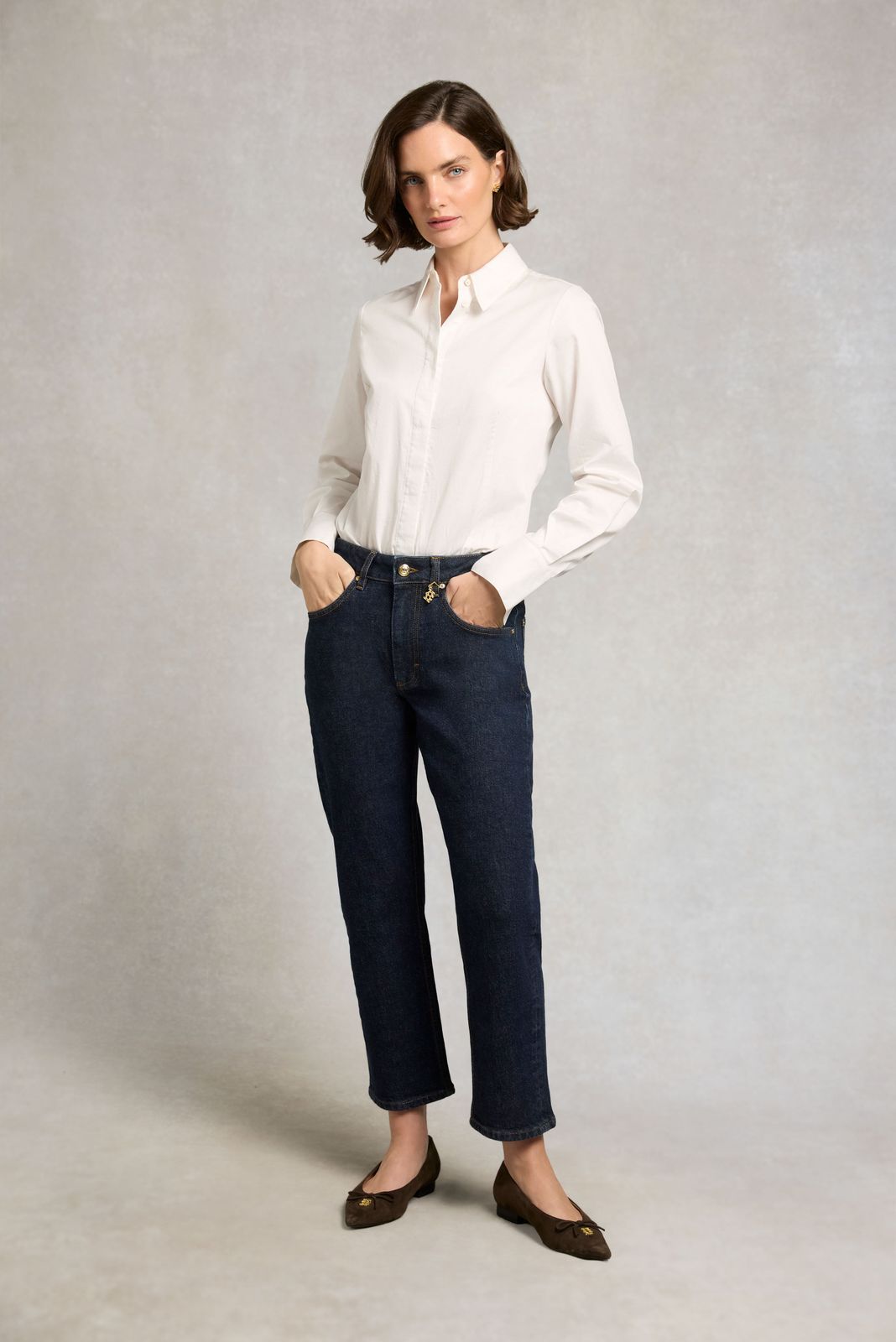 Mid Rise Straight Cropped Jean (Dark Wash)