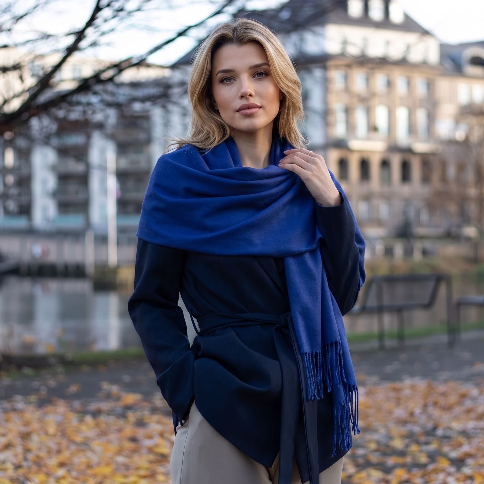 Royal Blue Pashmina | Drew Super Soft Large Special Occasion Wrap with Tassels