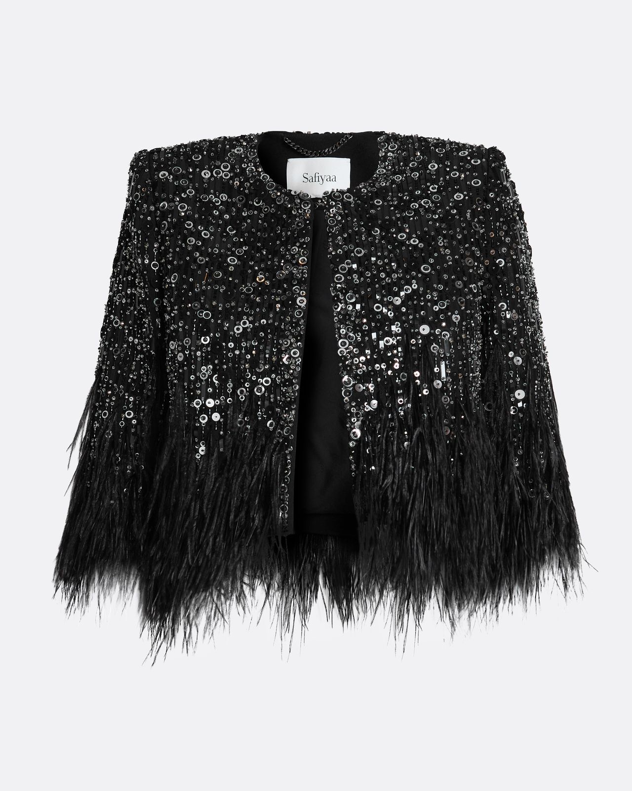 Fabiana Jacket In Black With Feather Embellishment