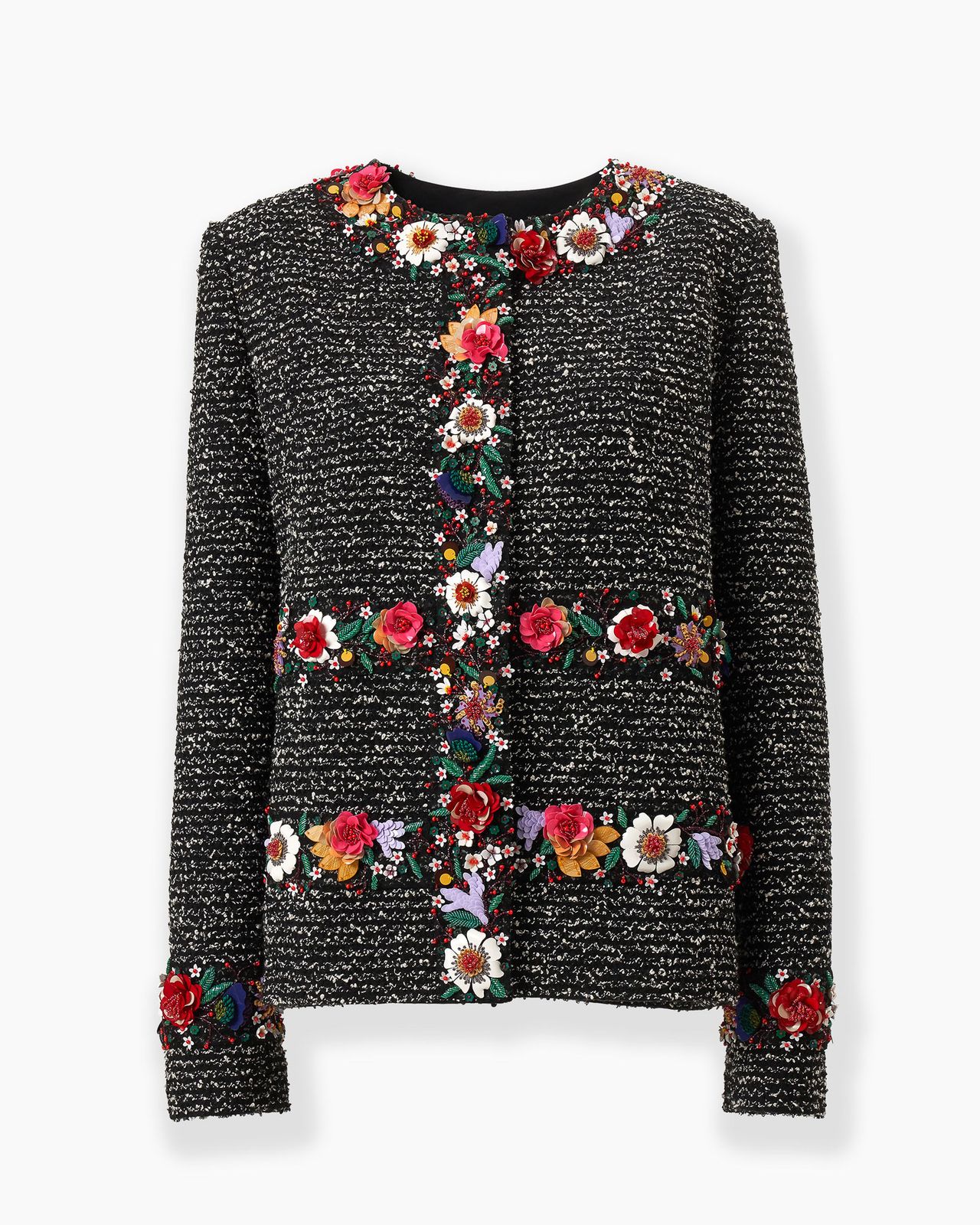 Floral-Embroidered Tweed Jacket