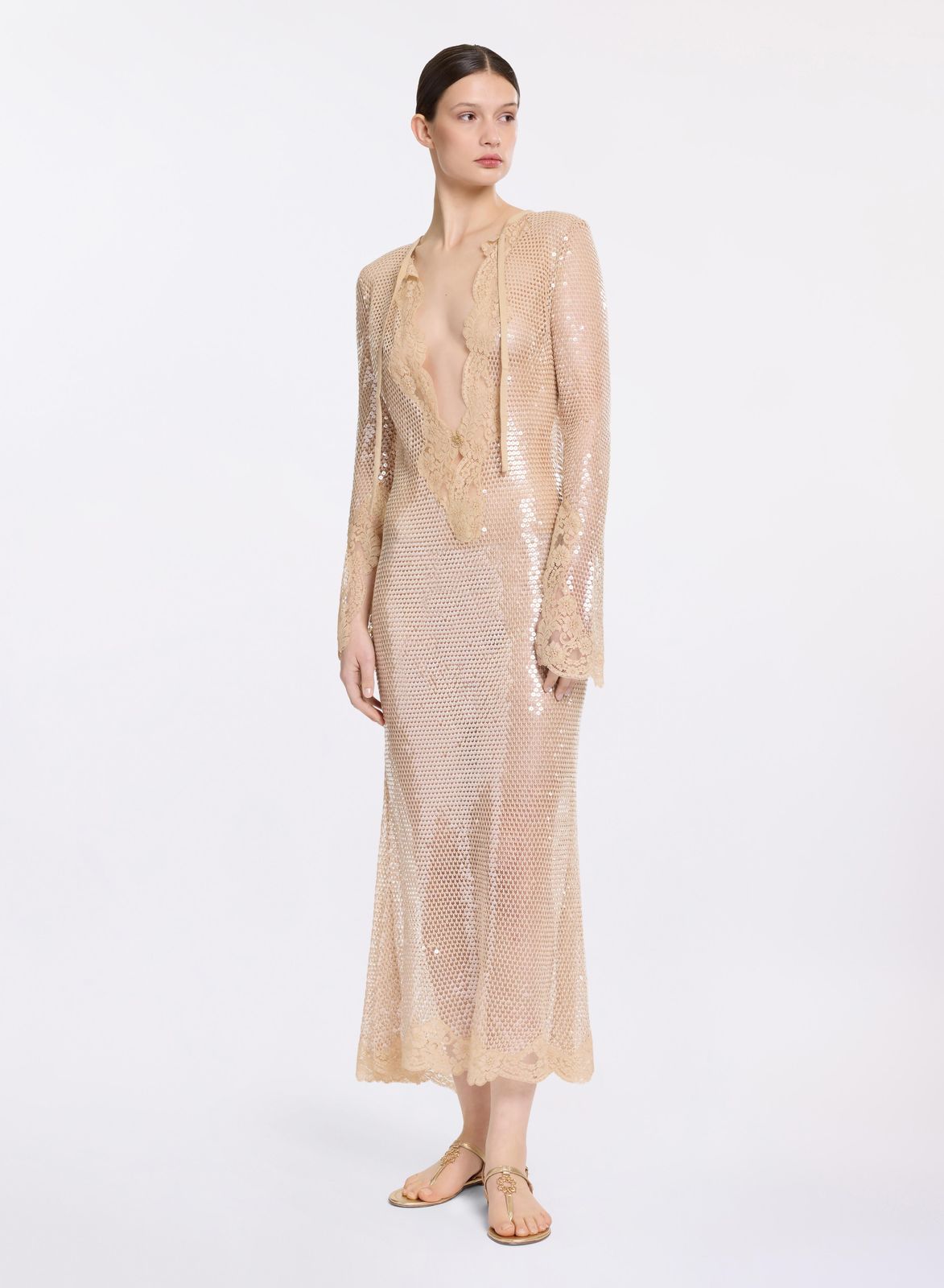 Sequined Mesh Midi Dress