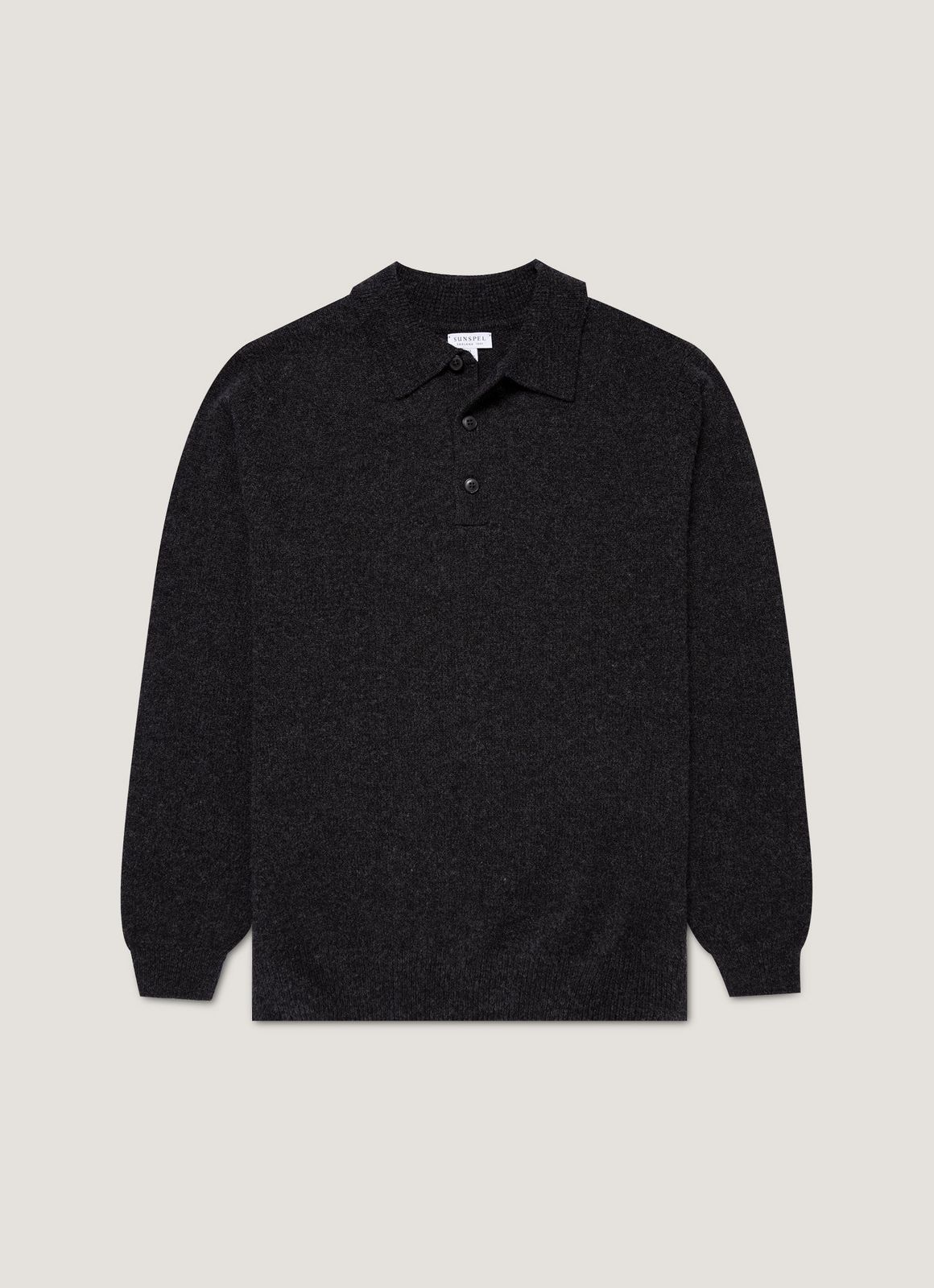 Men's Lambswool Knitted Polo Shirt in Charcoal Melange
