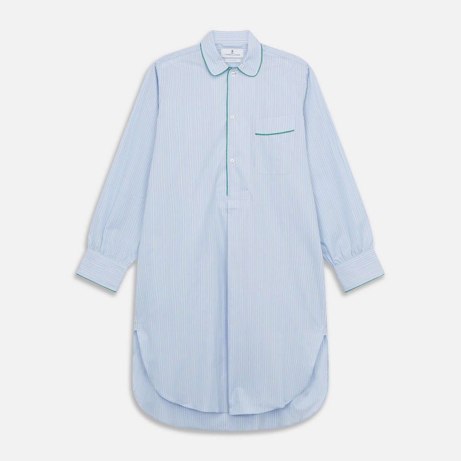 Blue and Green Stripe Poplin Cotton Nightshirt