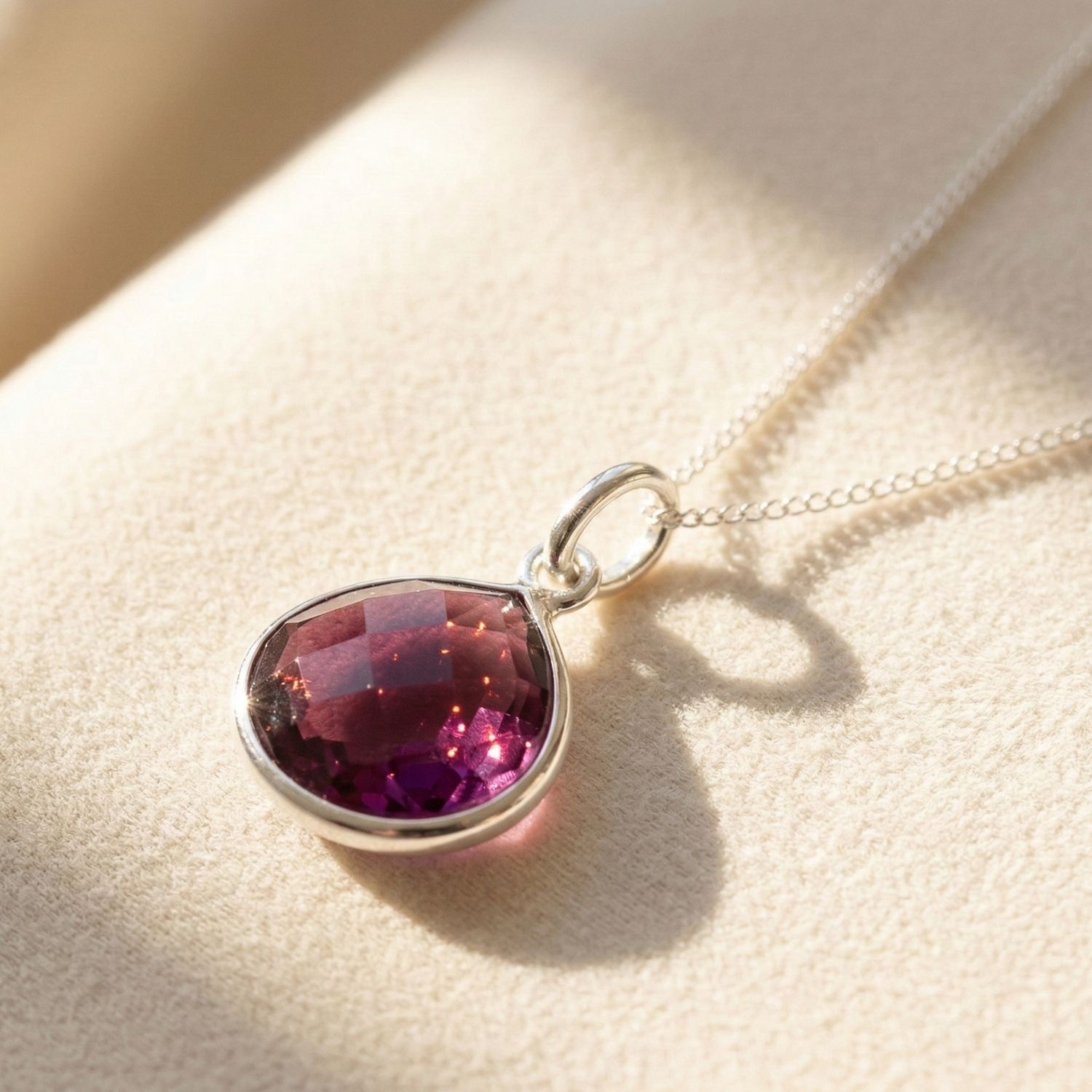 Ruby July Birthstone Sterling Silver Pendant Charm Necklace