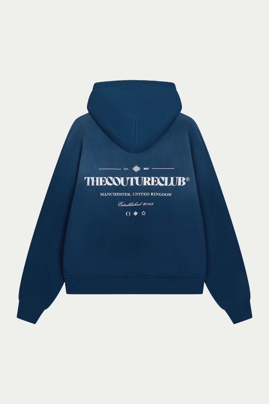 SPRAY WASH COPYRIGHT MULTI GRAPHIC ZIP THROUGH HOODIE - BLUE