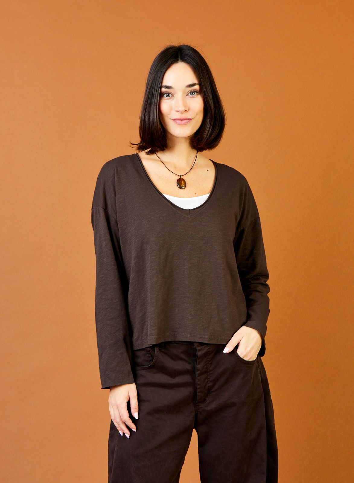 Bista Long Sleeve V Neck Relaxed Fit Top