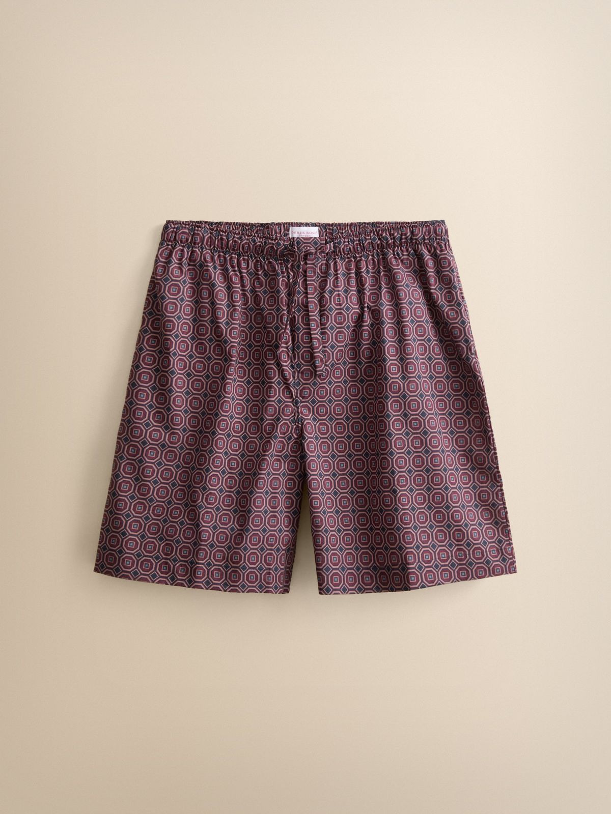 Ledbury Cotton Batiste Lounge Shorts Night Navy & Wine Geo