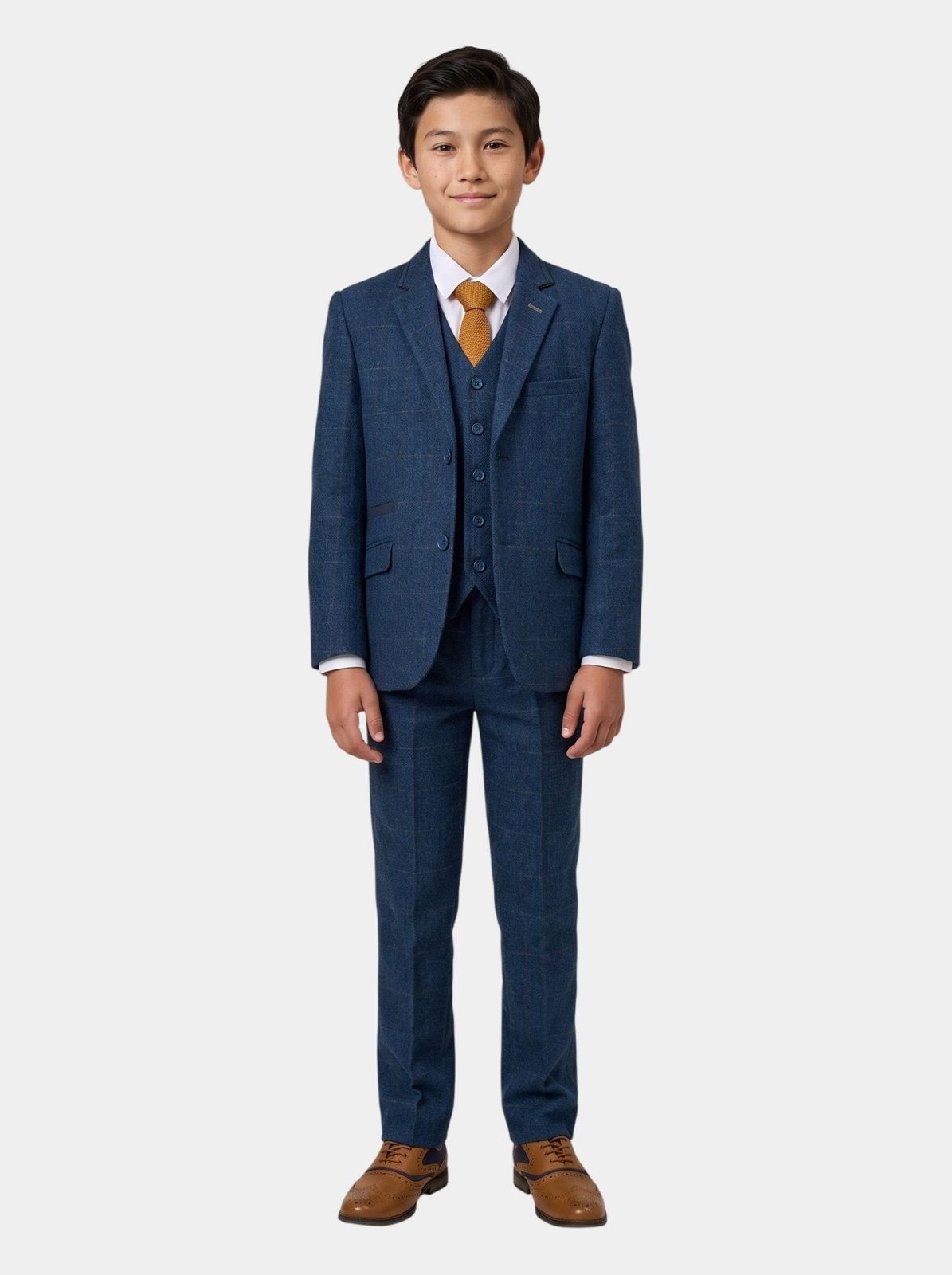 Boys Carnegi Navy Tweed Three Piece Suit