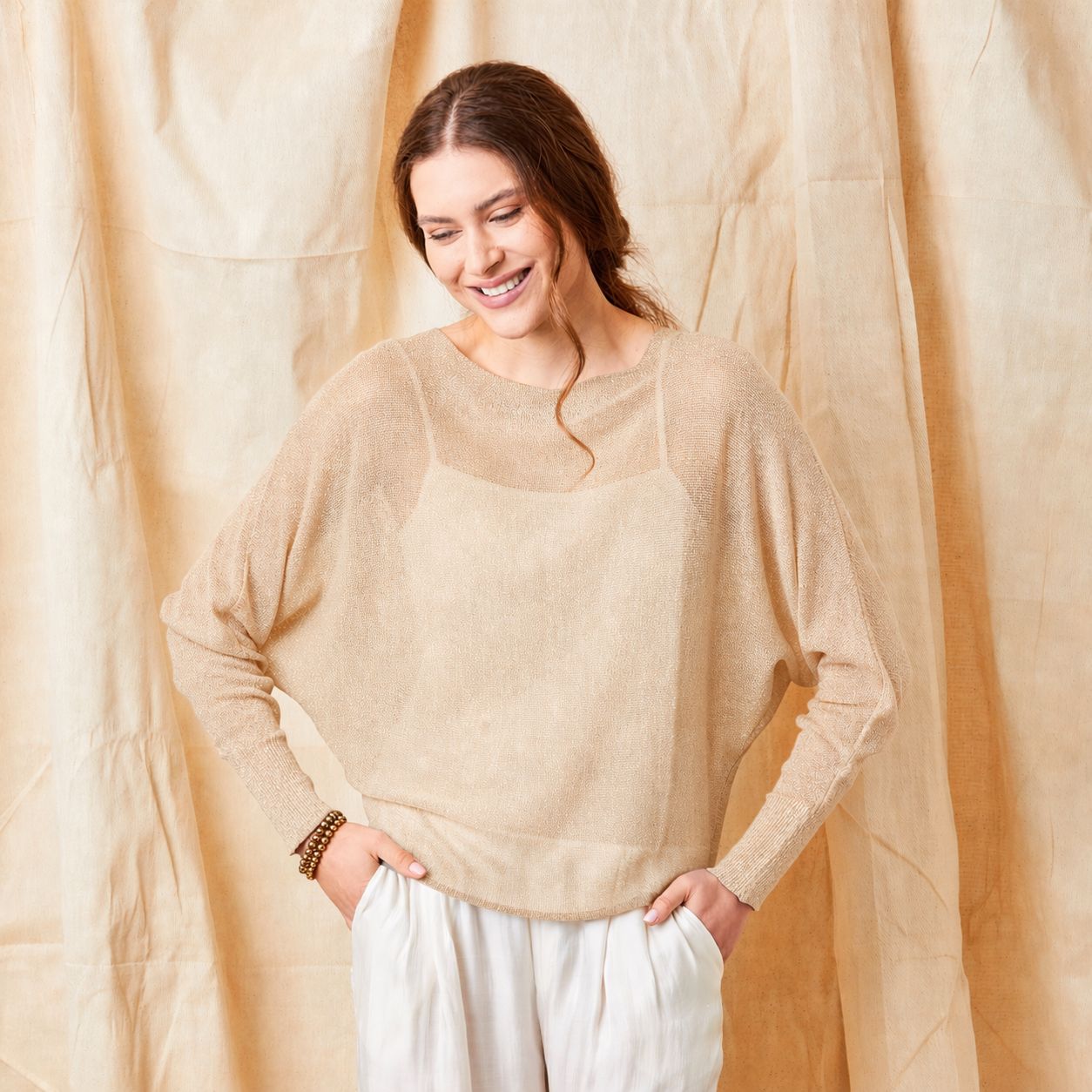 Lazaria Slash Neck Batwing Sparkle Knit