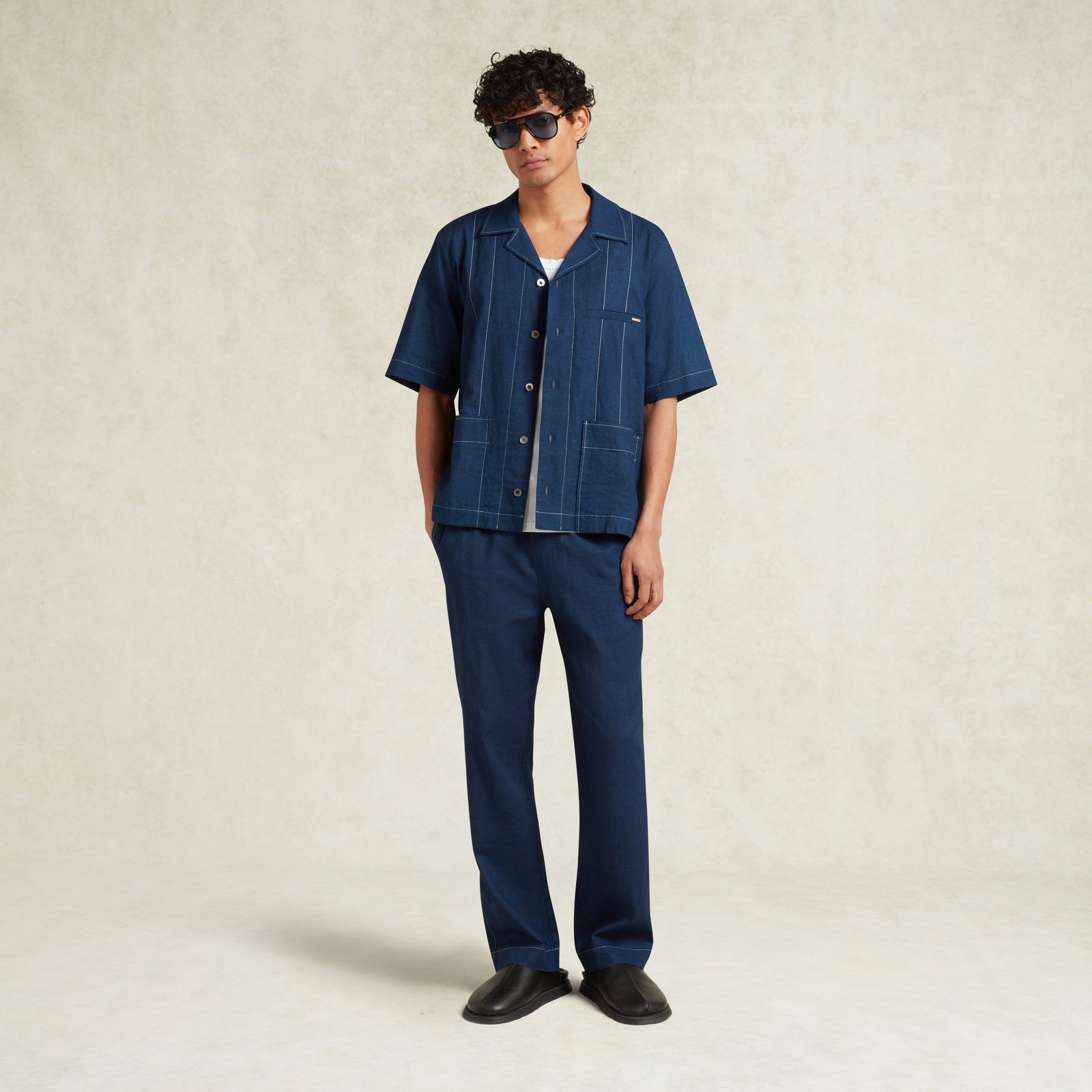 AVILA SPANISH LINEN BLEND SHIRT - NAVY