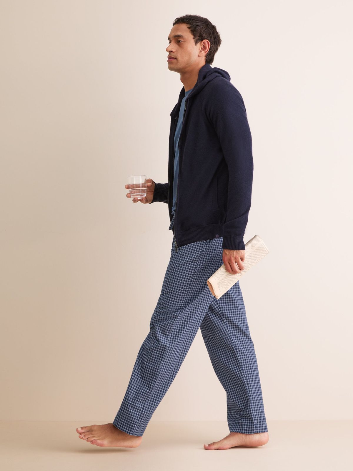 Braemar Brushed Cotton Lounge Trousers Navy Blue Check