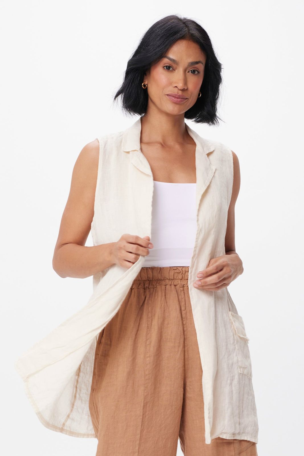 Shell Linen Midi Gilet With Pockets