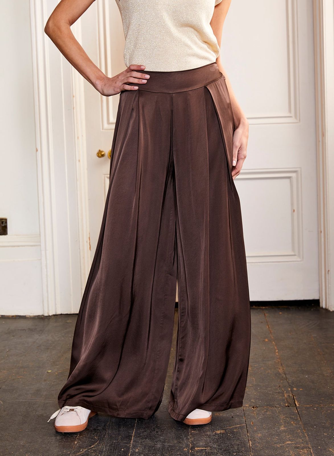 Gia Satin Pleat Front Wide Pants