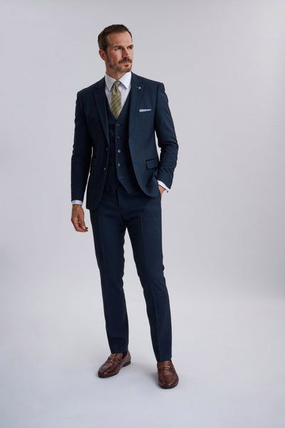 Regent Navy Check Three Piece Suit