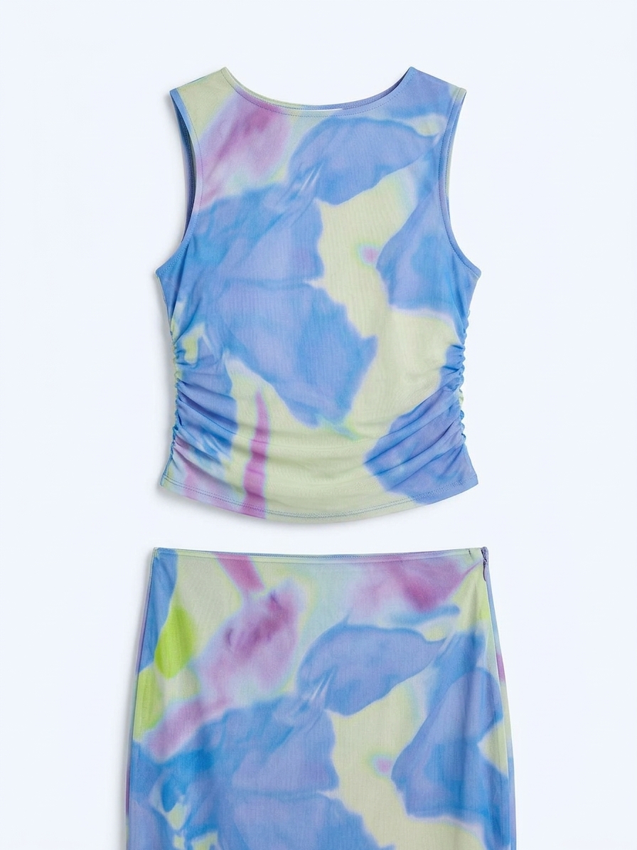 Delia Top In Mint Glitched Floral