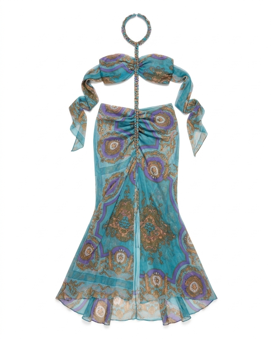 Karlie Dress In Turquoise Baroque Ready To Ship