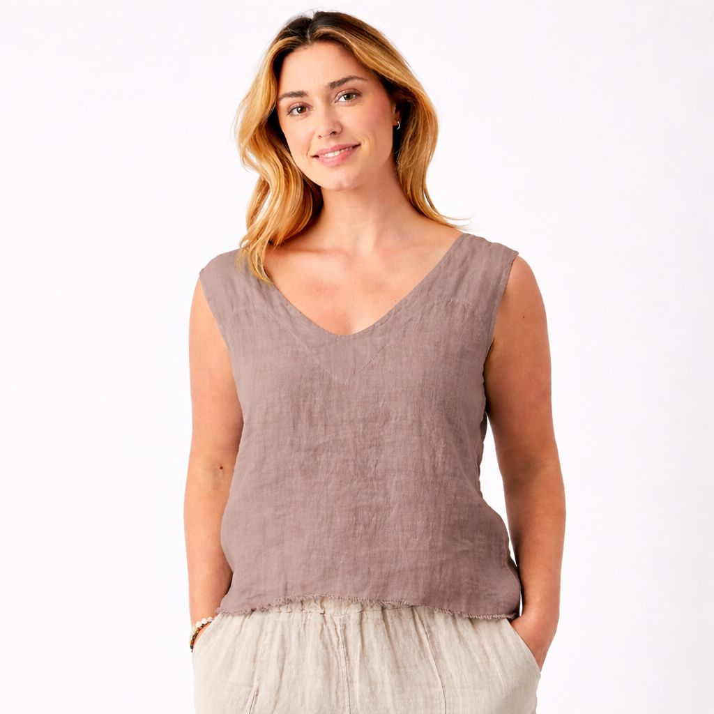 Saskia Linen V-Neck Sleeveless Shirt Top