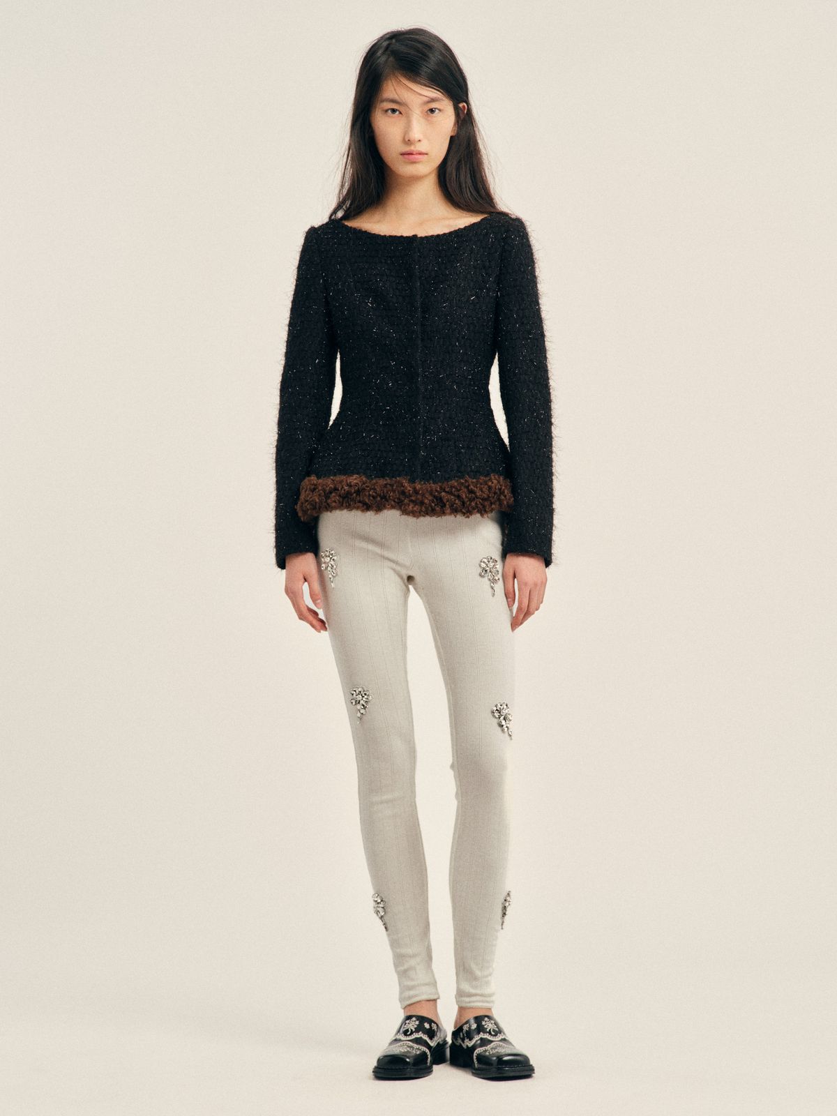 Round Sculpt Faux Fur Detail Bustle Jacket
