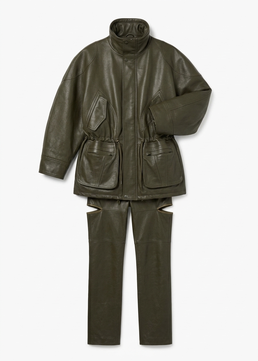 Ascona Faux Leather Jacket - Dark Olive