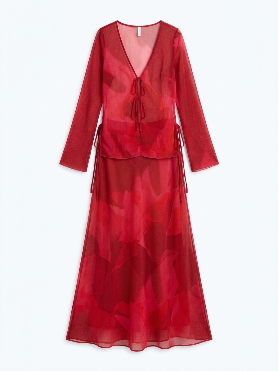 Marla Top In Red And Pink Floral Placement