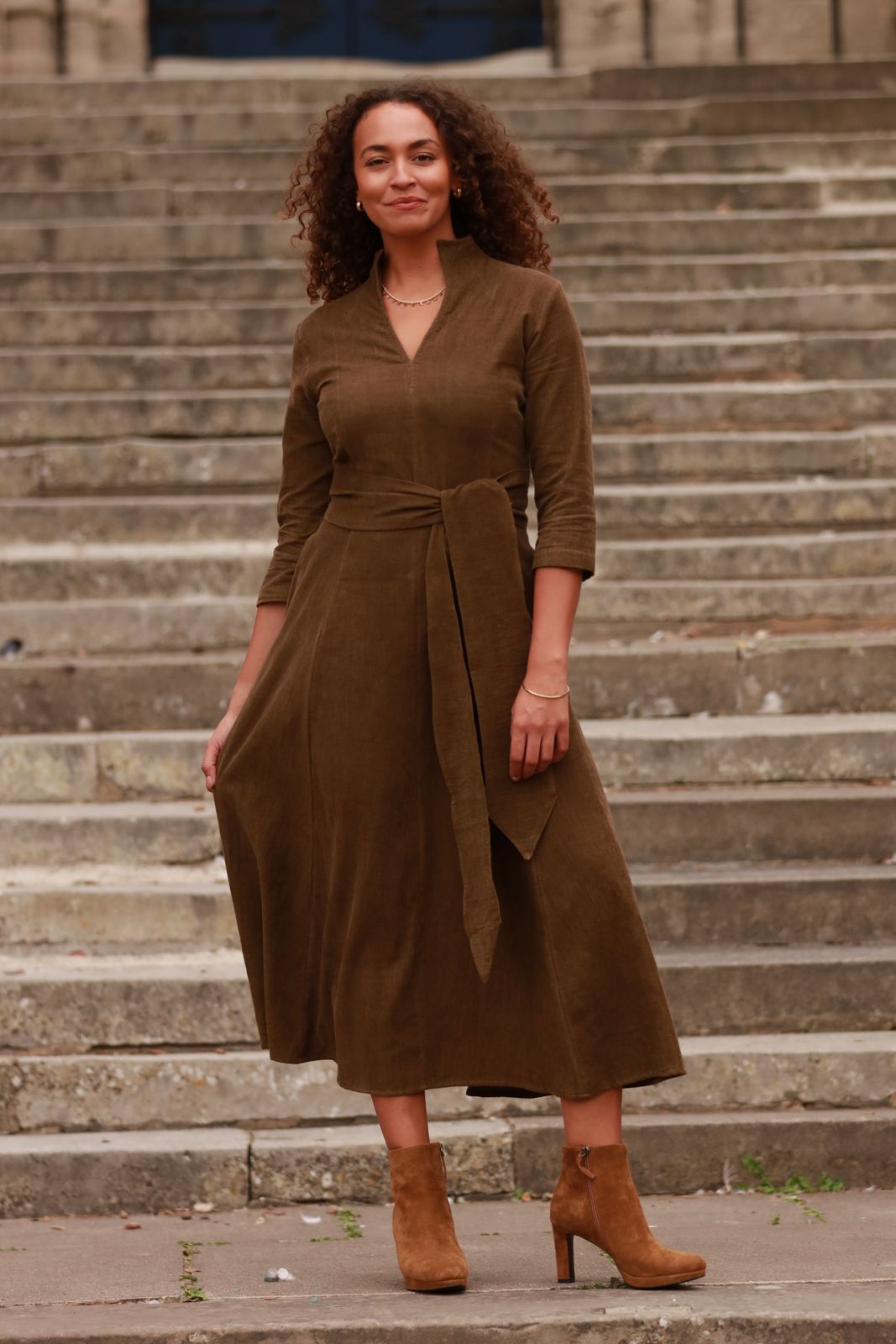 Chelsea Corduroy Midi Dress in Olive