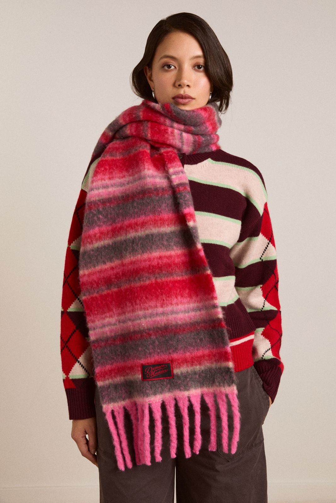 brushed oversized scarf in pink pop stripe