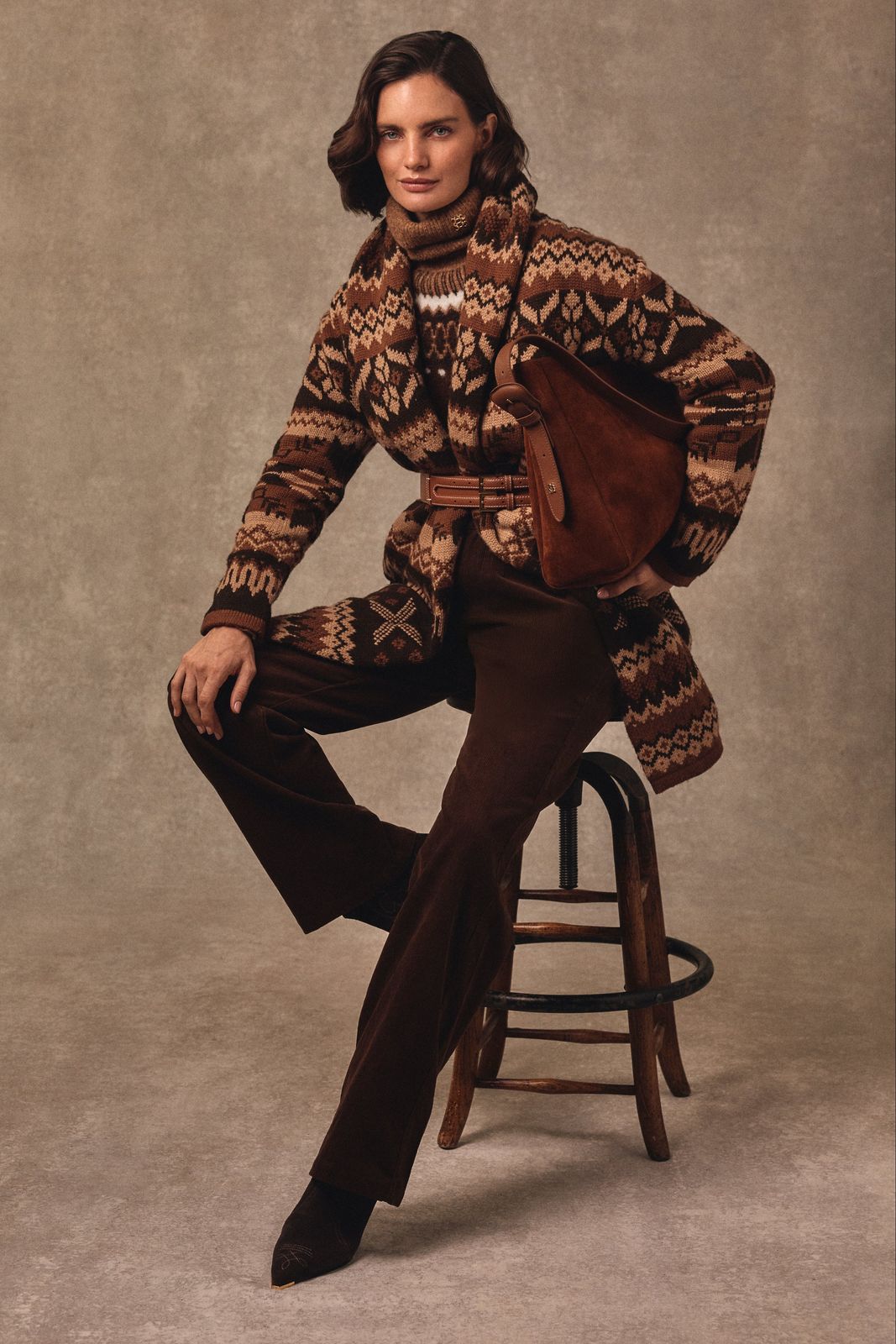 Montana Longline Cardigan (Brown Fairisle)