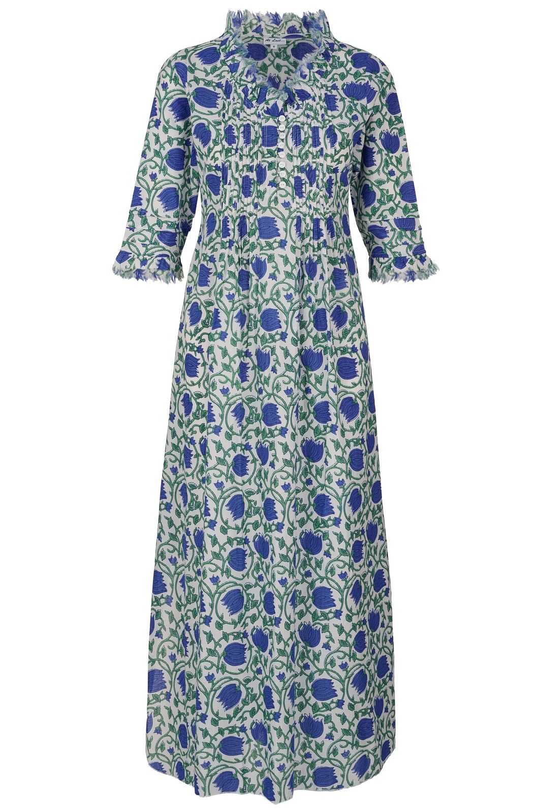 Cotton Annabel Maxi Dress In Blue & Green Vine