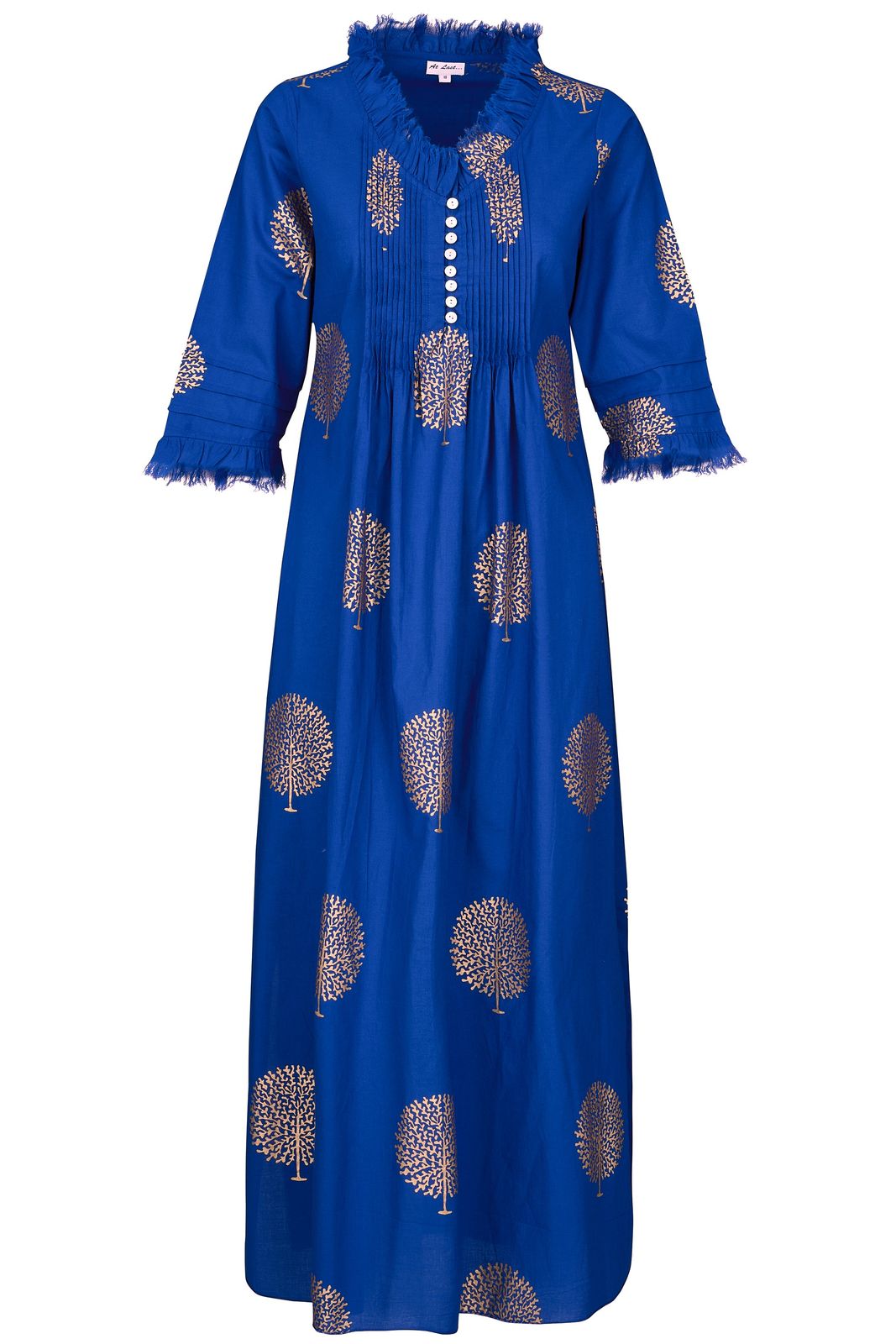 Cotton Annabel Maxi Dress In Marrakesh Blue & Gold