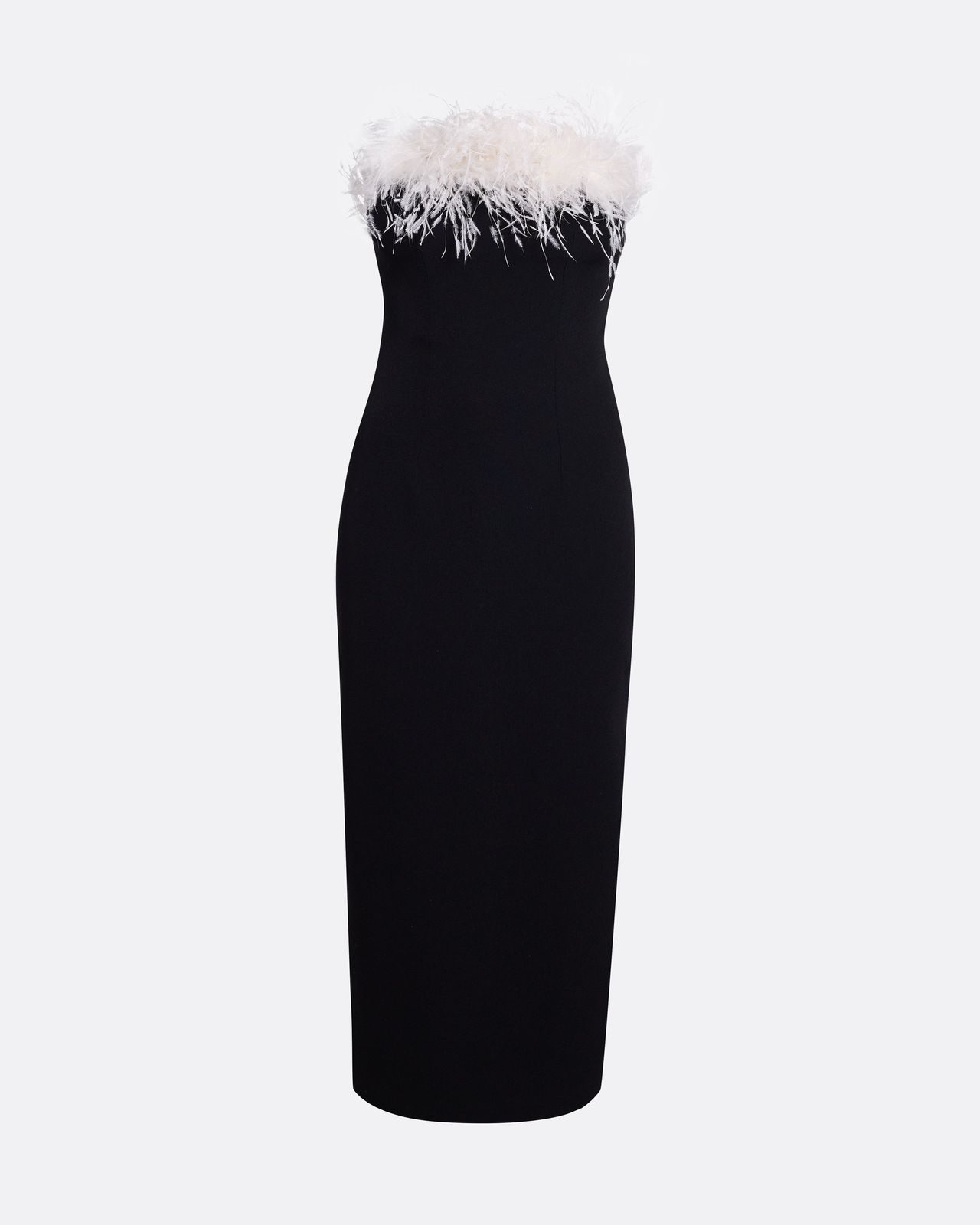 Aerine Midi Dress In Black With Feathers