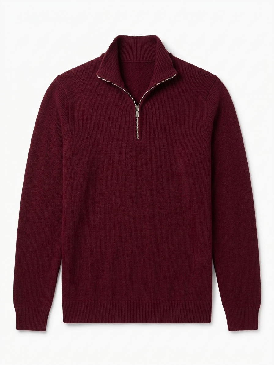 Men's Half Zip Wool Jumper - Red