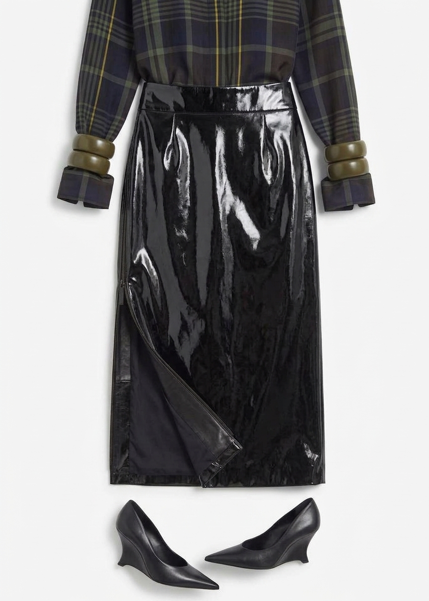 Samantha Patent Zip Skirt - Black