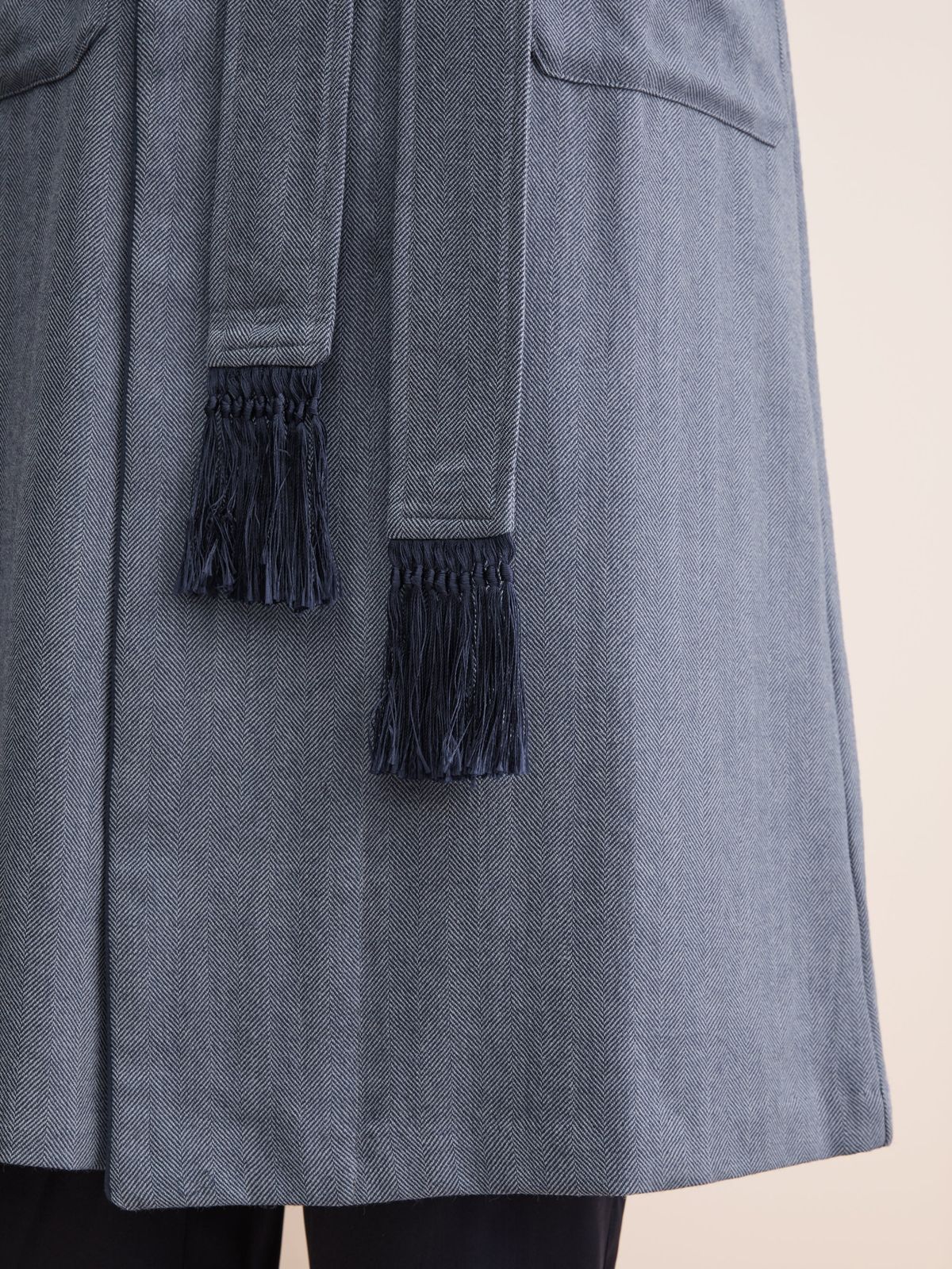 Lincoln Merino Wool Dressing Gown Navy Blue Herringbone
