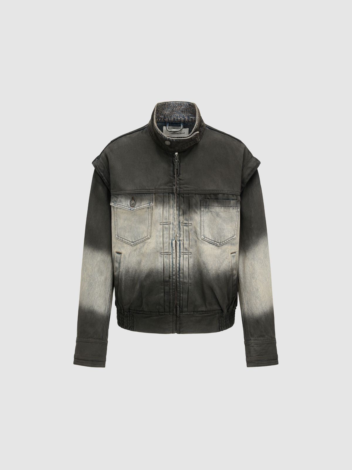 Blue-to-black Ombre Denim Stand-collar Jacket