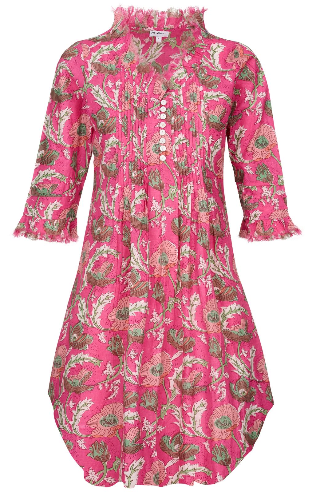 Annabel Cotton Tunic In Pink & Green Flower
