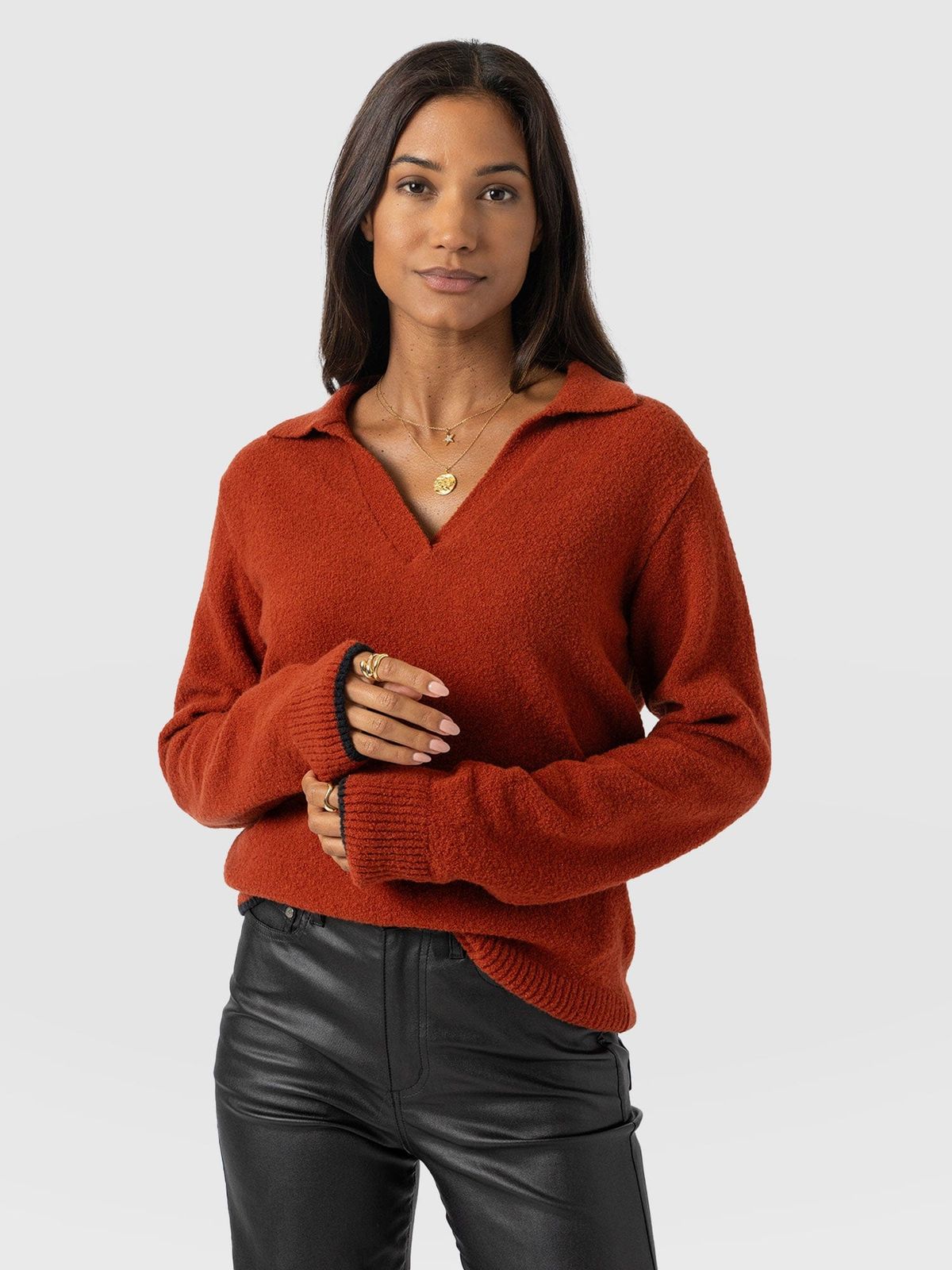 Delphi Polo Knit - Burnt Orange