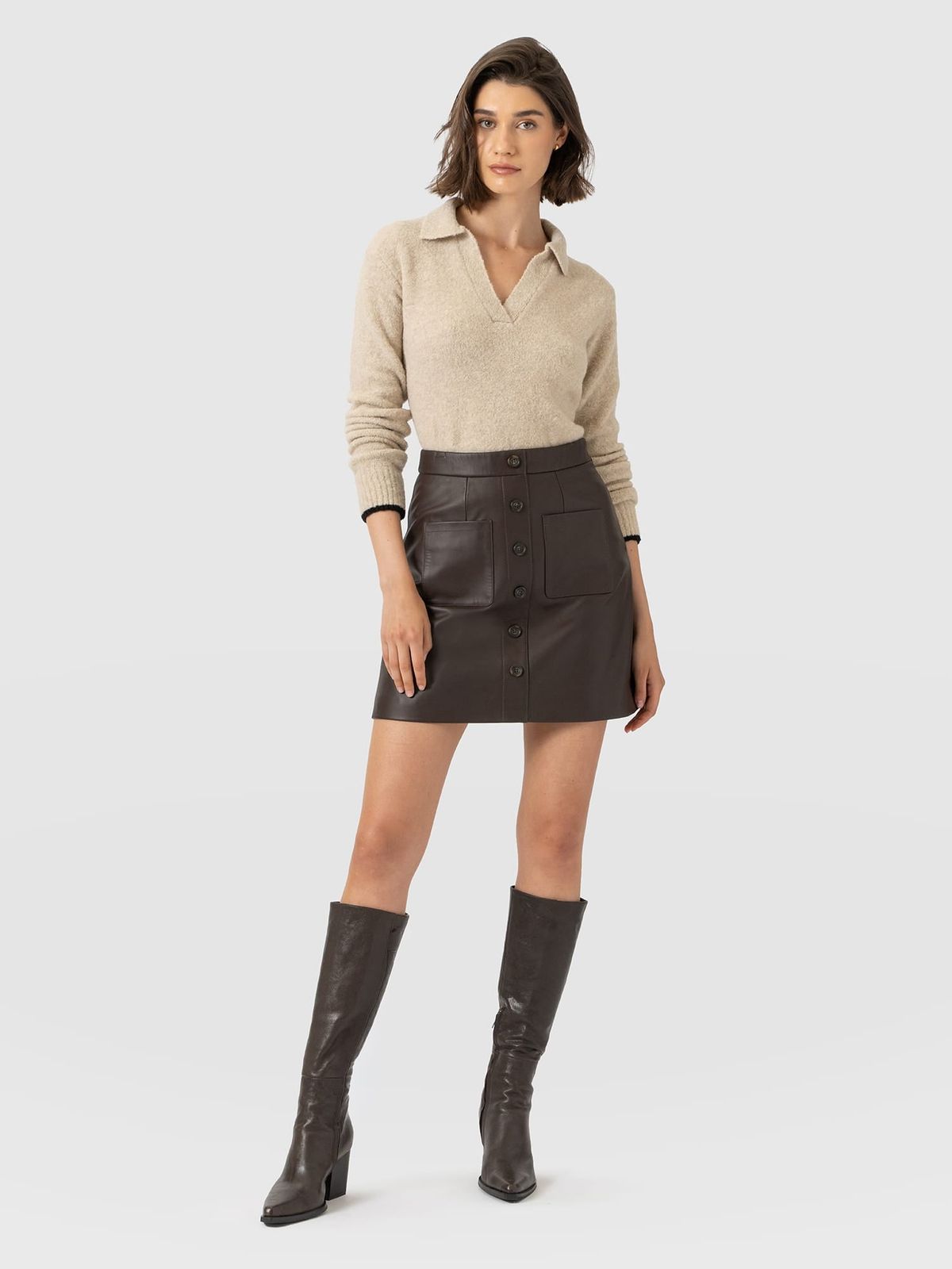 Luther Mini Skirt - Chocolate Leather