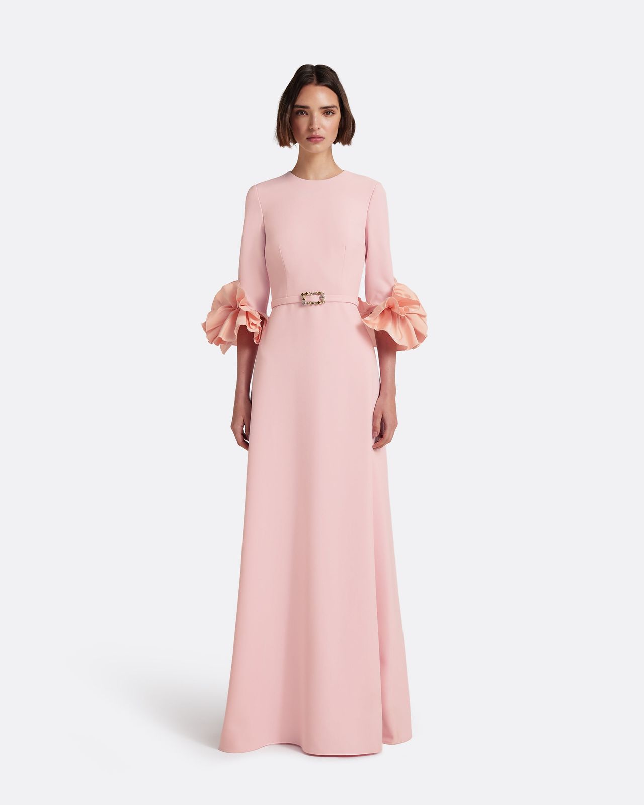 Belen Long Dress in Lychee with Embellished Belt